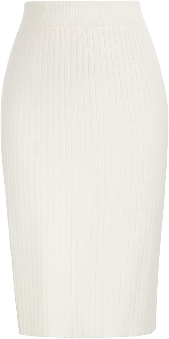 Kate Kasin Women's Knee Length Stretchy Ribbed Skirt for Office Work Hips-Wrapped Skirts | Amazon (US)