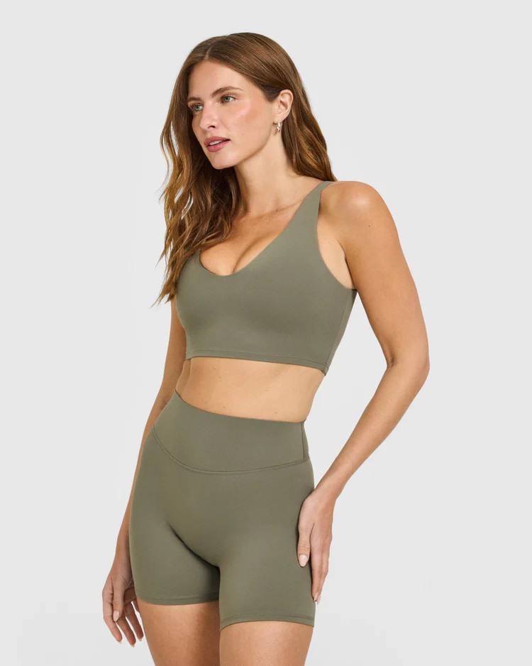SoftMotion™ Longline Sports Bra with White Logo 
 Alpine Green | Oner Active (UK / US)