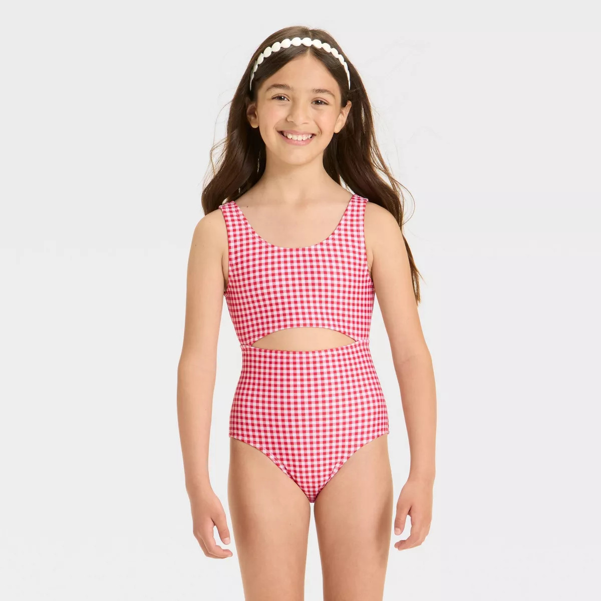 Girls' Gingham Printed One Piece Swimsuit - Cat & Jack™ | Target