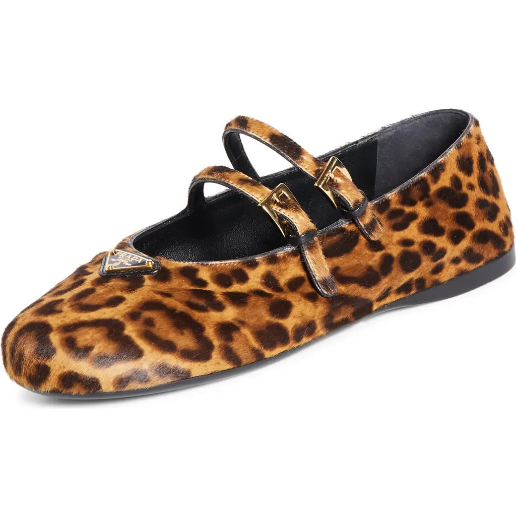 Prada Double Strap Genuine Calf Hair Mary Jane Flat in Miele at Nordstrom, Size 7Us | Nordstrom