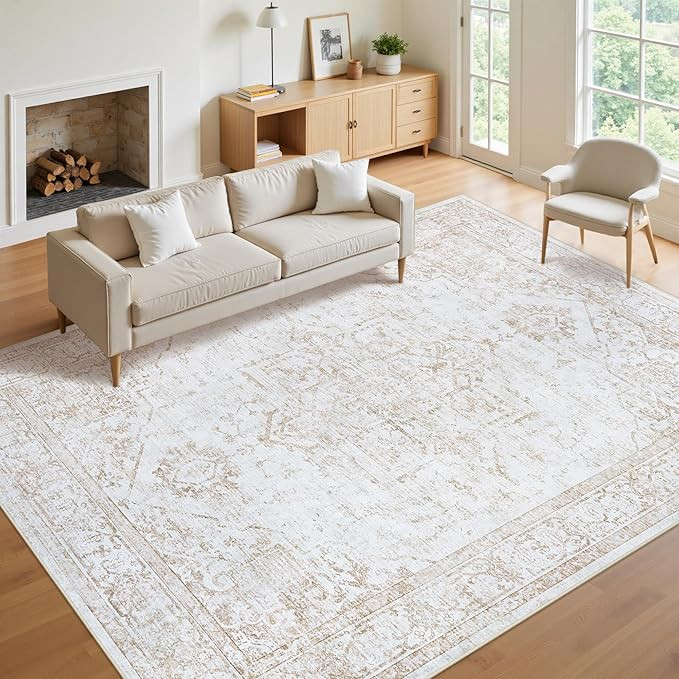 8x10 Area Rugs for Living Room:Beige Washable Vintage Medallion Rug Non-Slip Soft Low Pile Large ... | Amazon (US)