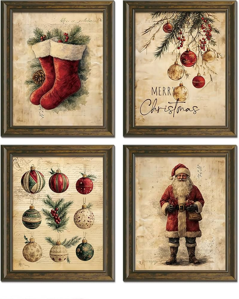 Wheatwin Vintage Christmas Wall Art Decor, Merry Christmas Santa Claus Bathroom Wall Decor Poster... | Amazon (US)