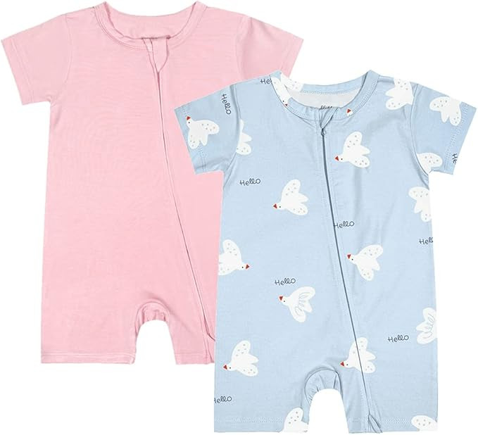 Teach Leanbh Baby Boys Girls 2 Pack Bamboo Viscose Pajamas 2 Way Zipper Short Sleeve Romper Jumps... | Amazon (US)