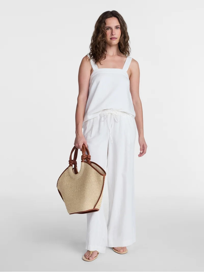 Time and Tru Women's Wide Leg Linen Blend Pants, Sizes XS-4X | Walmart (US)