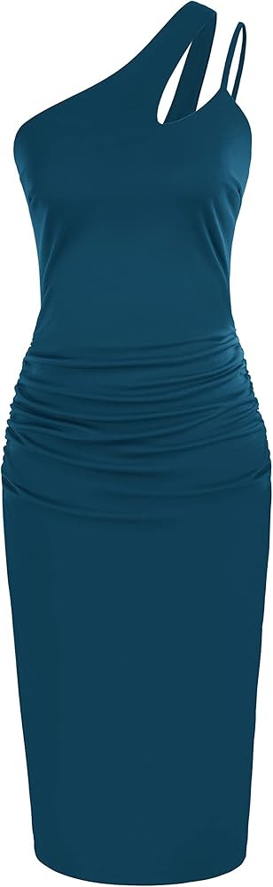 Women's 2023 Summer Bodycon Dress Cutout One Shoulder Sleeveless Ruched Cocktail Party Midi Dress... | Amazon (US)