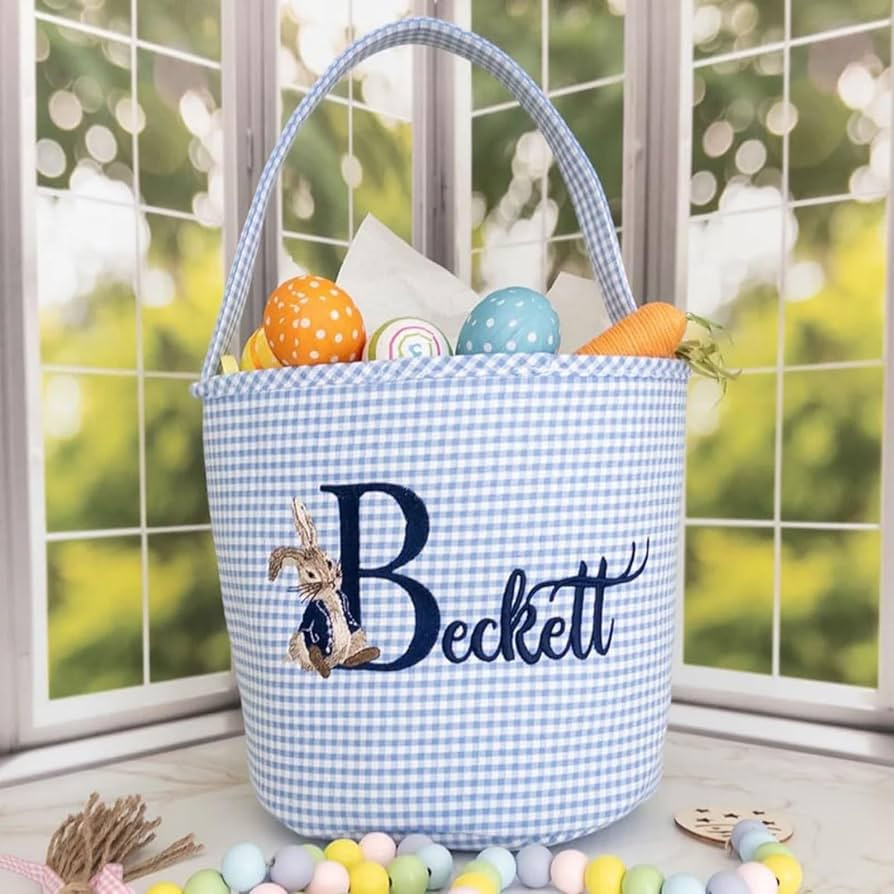 Personalized Rabbit Basket with Name-New Baby Gift Basket, Rabbit Nursery Storage Bag Embroidered... | Amazon (US)