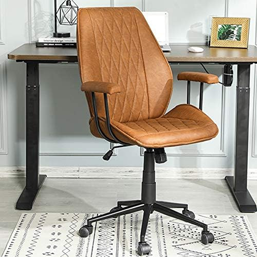 Home Office Chair, Brown Office Chair, Leather Desk Chair, Ergonomic Computer Chair Mid Back Swiv... | Amazon (US)