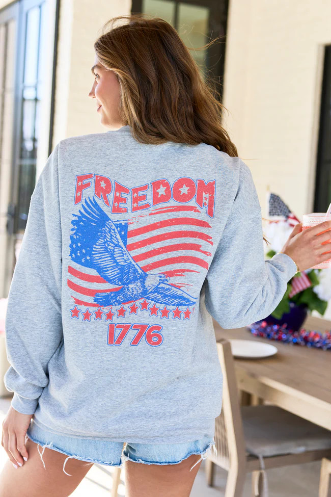 Freedom 1776 Light Grey Graphic Sweatshirt | Pink Lily