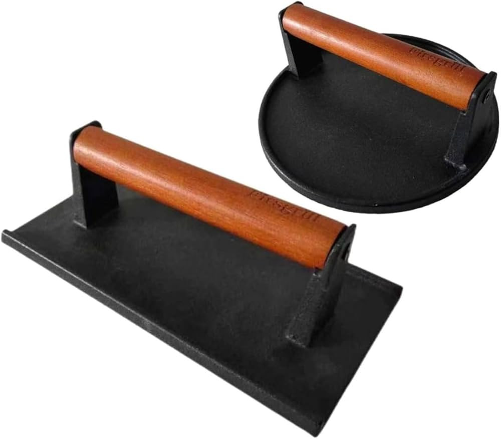 Burger Press 7.08" Round & 8.3”X4.3”Rectangle Heavy-Duty Cast Iron Smash Meat Steak With Wood... | Amazon (US)