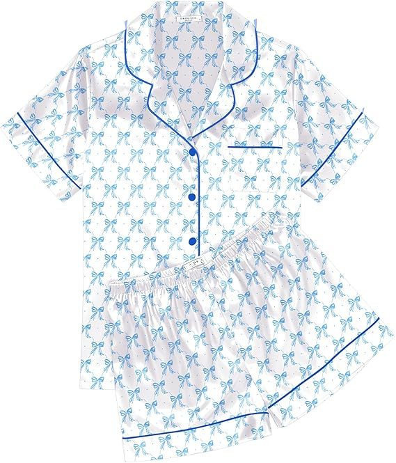 Ekouaer Womens Silk Satin Pajama Sets Soft Short Sleeve Button Down Sleepwear Top and Shorts 2 Pi... | Amazon (US)