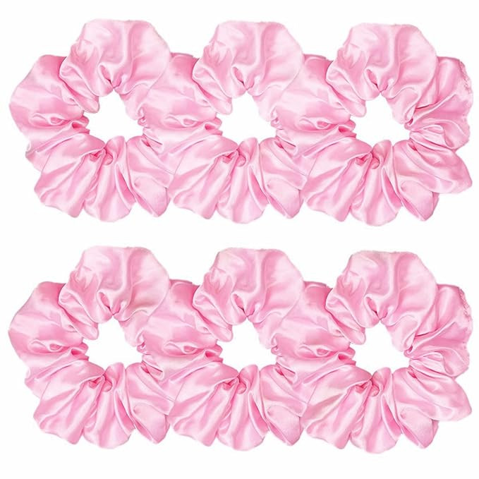 Sufermoe 6 Pcs 4.5 Inch Satin Silk Hair Scrunchies, Light Pink Elastic Hair Ties for Women and Gi... | Amazon (US)