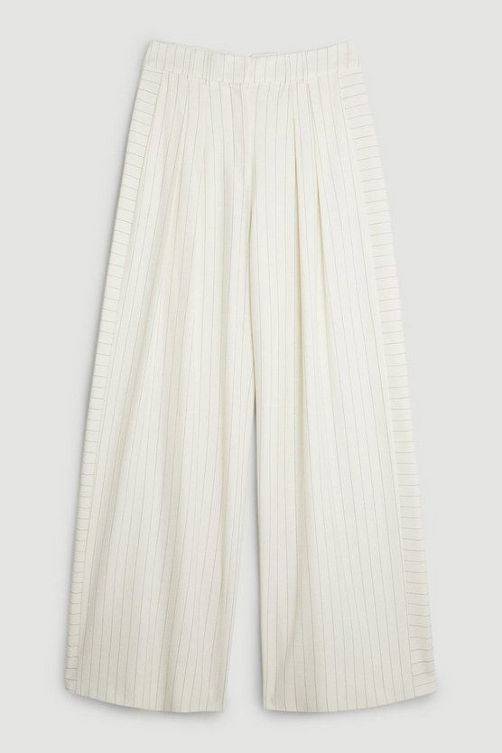 Tailored Compact Stretch Pinstripe High Waisted Wide Leg Trousers | Karen Millen UK + IE + DE + NL