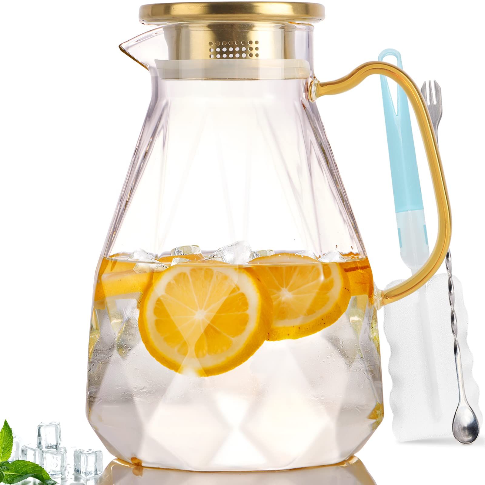 Yirilan Glass Pitcher,74 oz/2.2 Liter Water Pitcher With Lid,Iced Tea Pitcher for Fridge,Glass Wa... | Amazon (US)