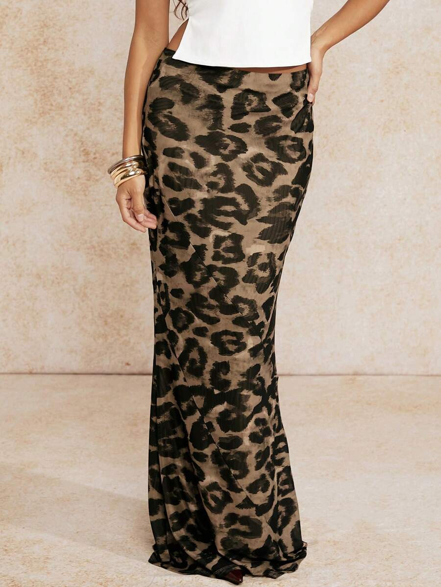 Forever 21 Leopard Print Fishtail Bodycon Skirt, Casual Beach | SHEIN