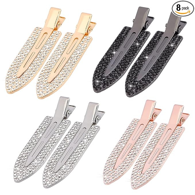 Magicsky 8PCS No Crease Hair Clips,Rhinestone No Bend Flat Barrettes,Diamond Metal Pin for Makeup... | Amazon (US)
