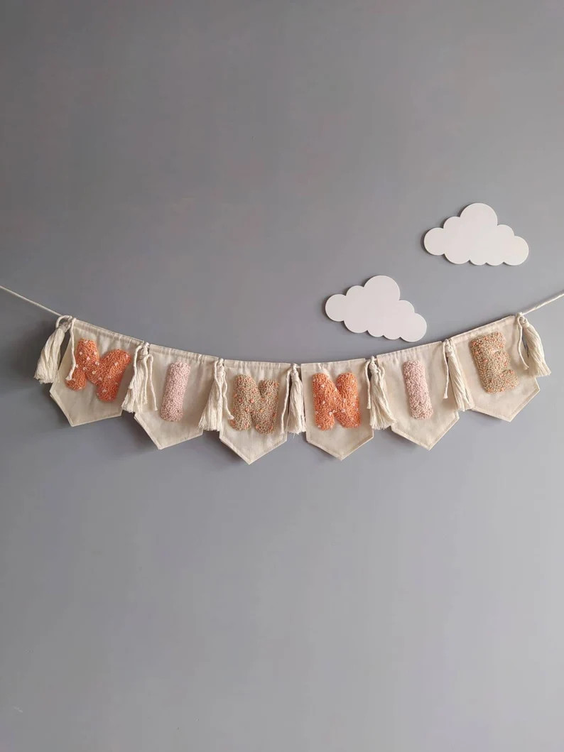 Custom Baby Name Banner Personalized Letter Sign Punch Needle Pennant Flag Kids Room Decoration L... | Etsy (US)