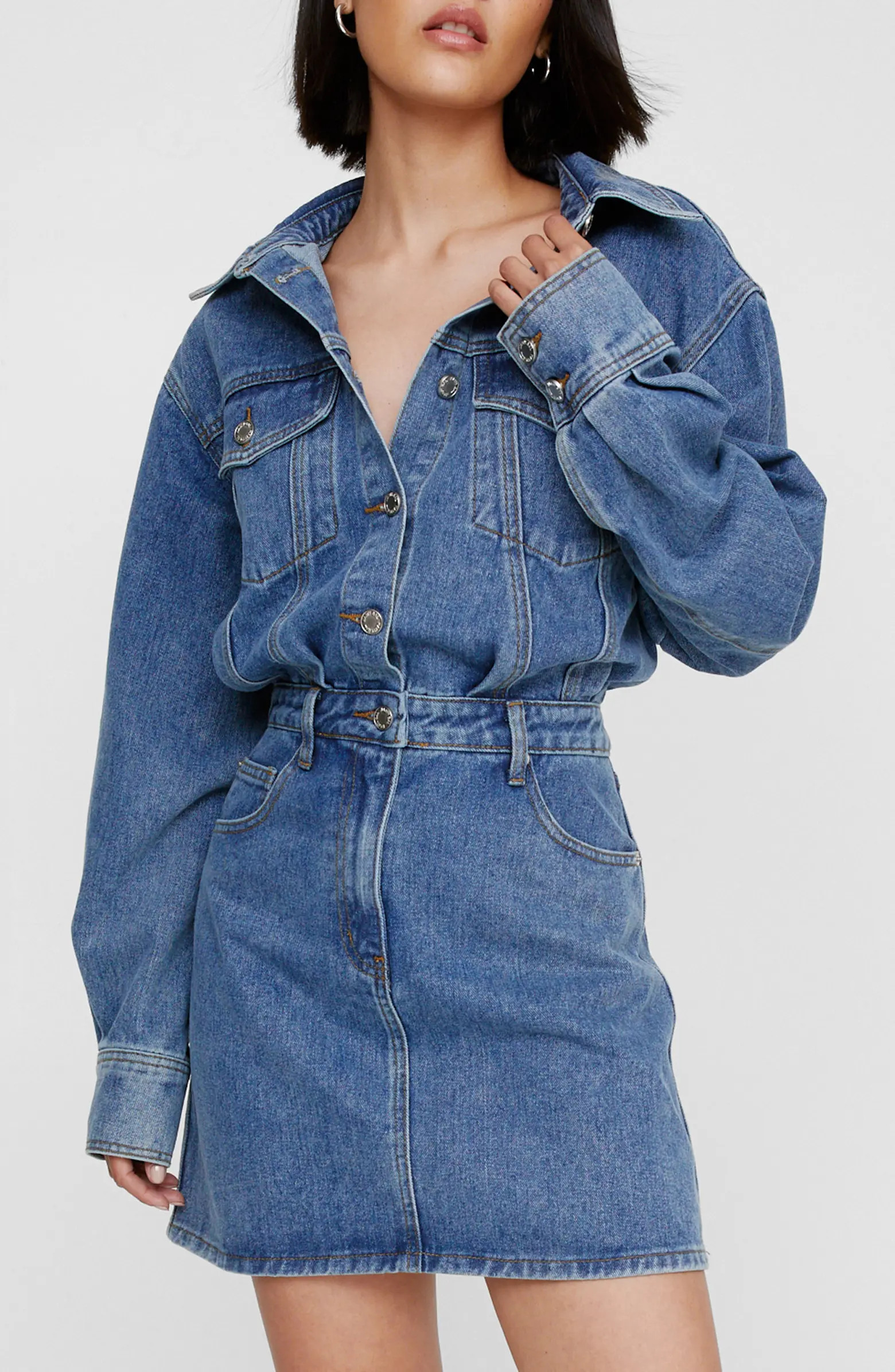 NASTY GAL Long Sleeve Denim Shirtdress | Nordstrom | Nordstrom