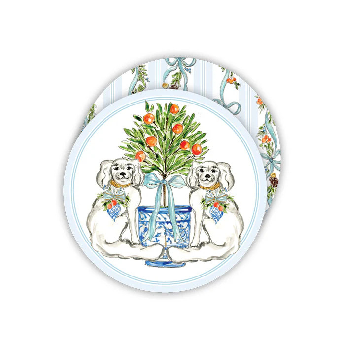 Christmas Citrus Staffordshire Dog Paper Coasters | Rosanne Beck Collections
