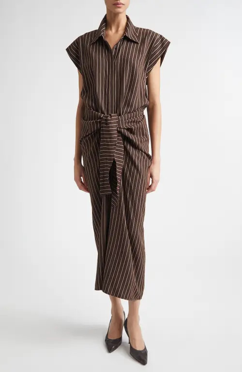 A.L.C. Emilia Stripe Tie Front Shirtdress in Ganache Stripe at Nordstrom, Size 10 | Nordstrom