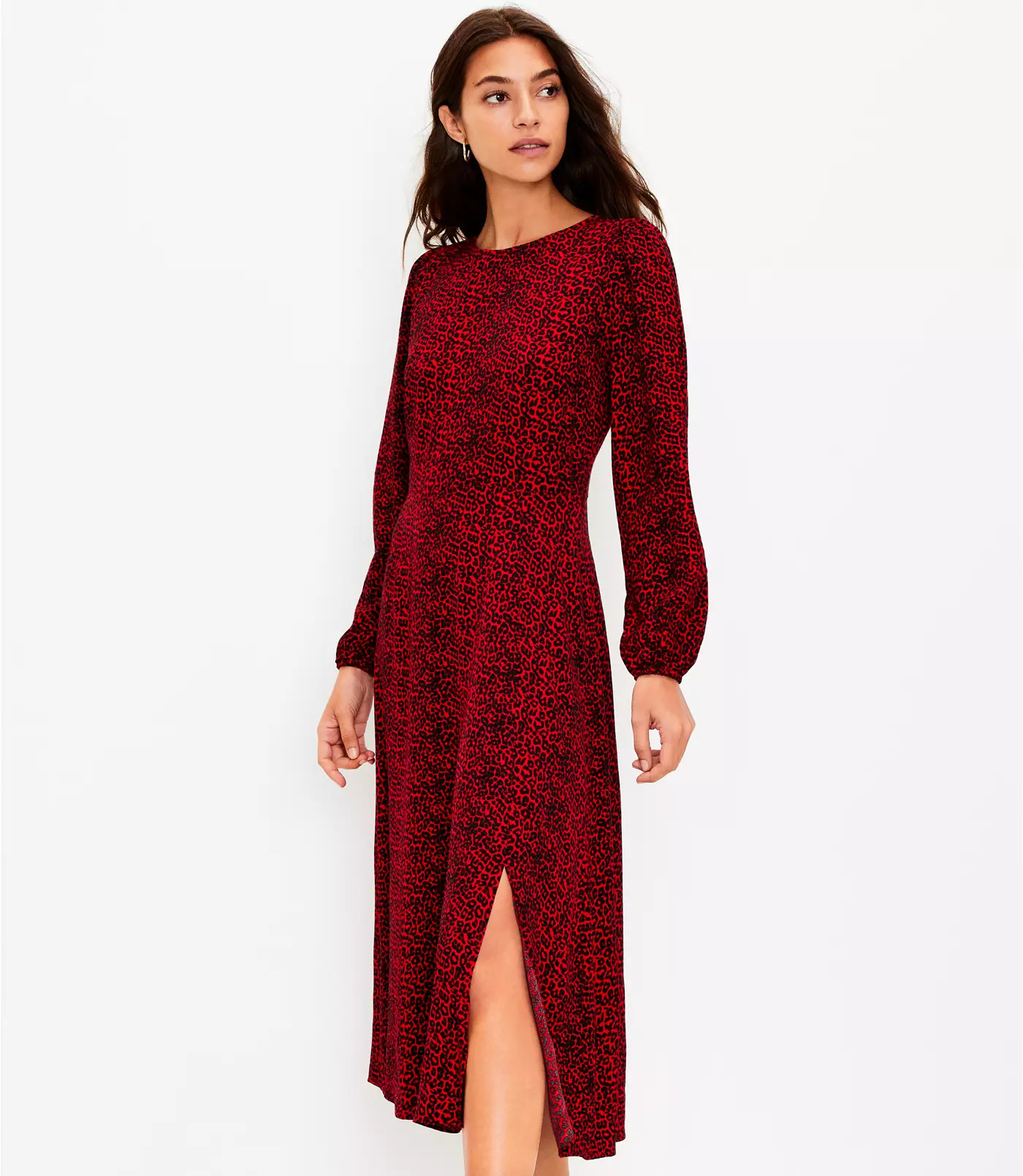 Animal Print Slit Midi Dress | LOFT