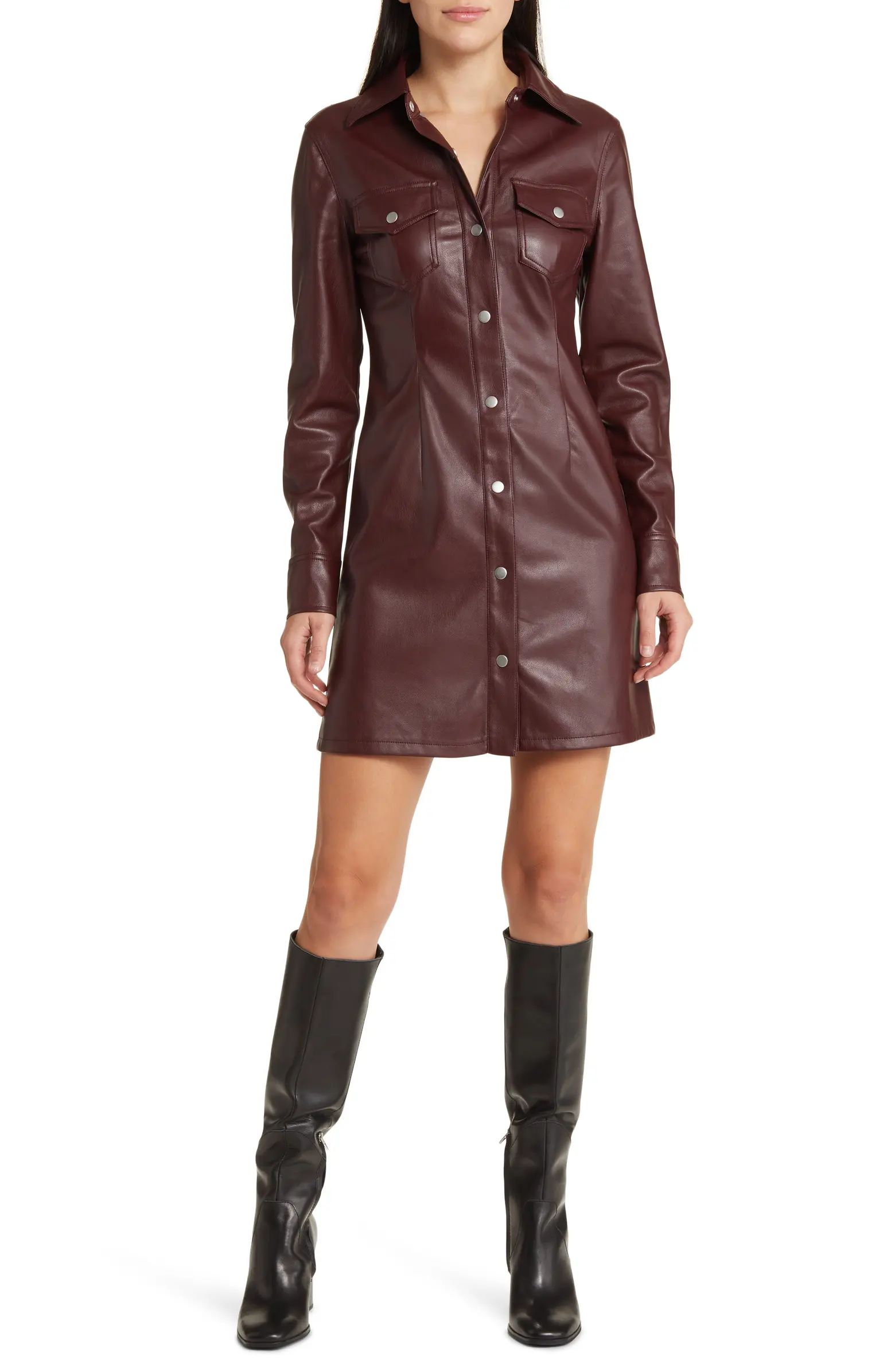 Faux-Ever Leather™ Mini Shirtdress | Nordstrom