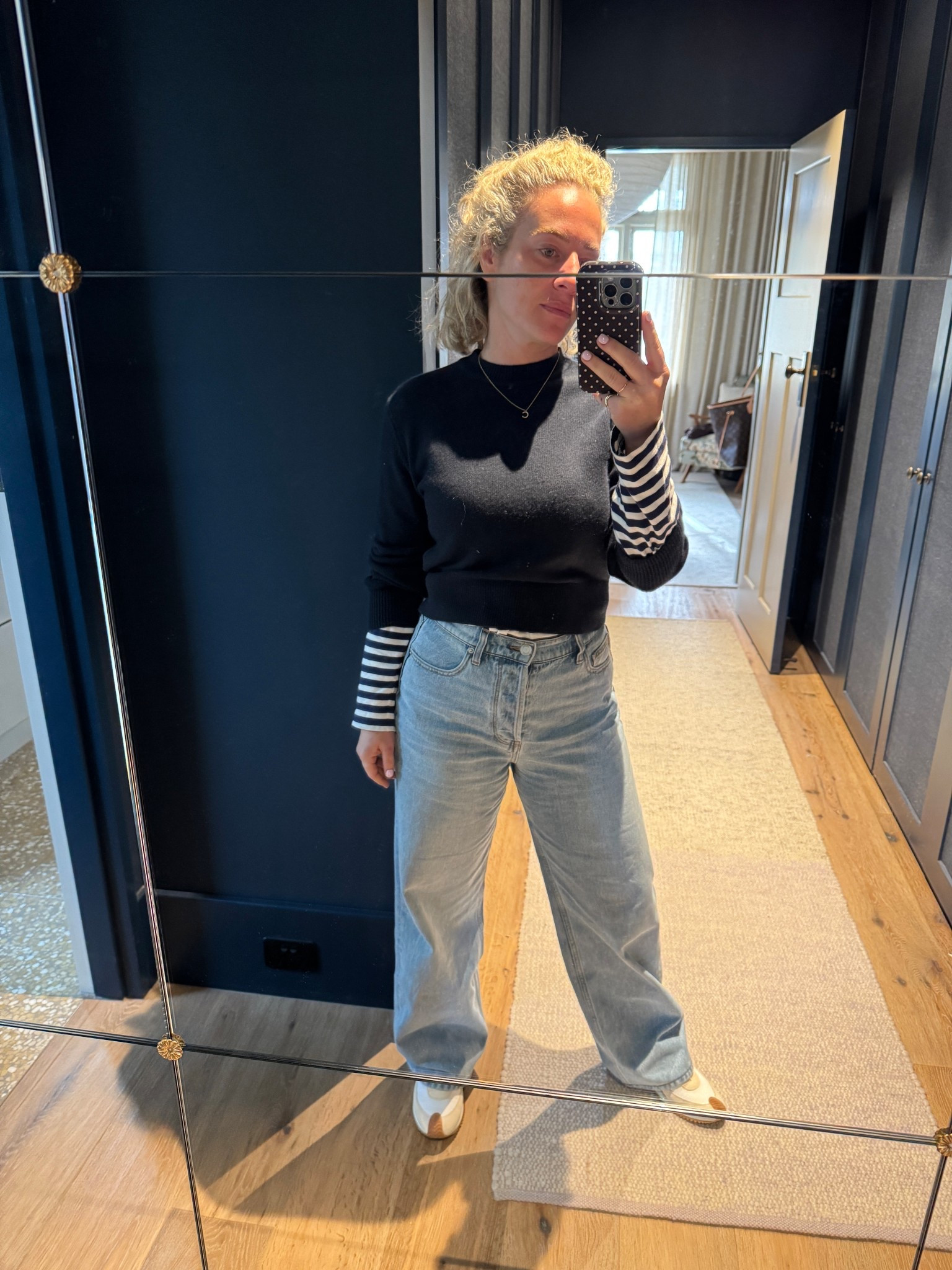 Today’s look! Wearing a size up (28) in the jeans for a more relaxed look 😇 my exact striped top, navy sweater and shoes are all linked + similar affordable options too

#LTKstyletip #LTKaustralia #LTKautumn