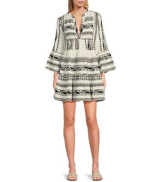 Elan Arrow Print Split V- Neck 3/4 Bell Sleeve Babydoll Dress | Dillard's
