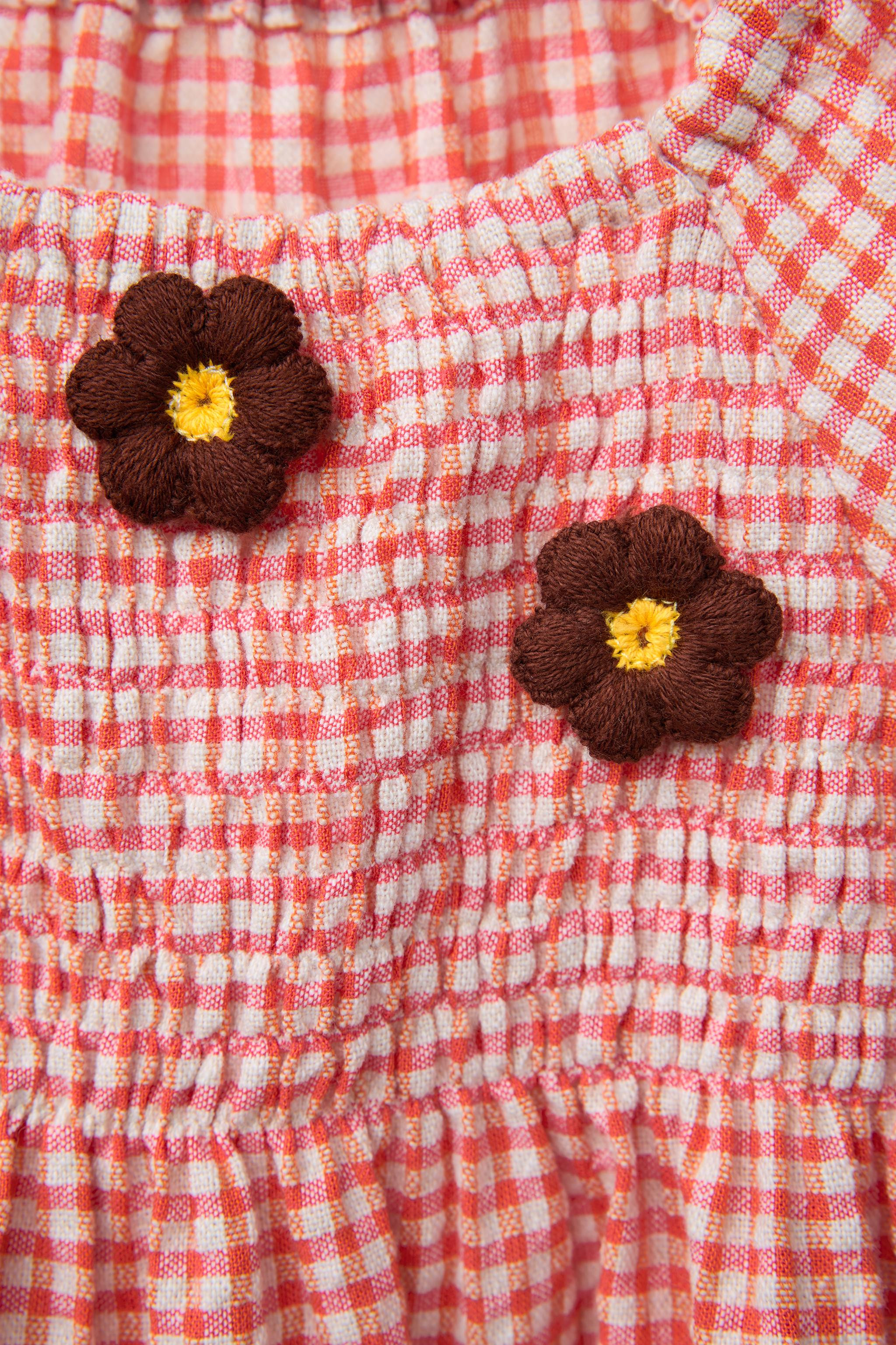GINGHAM FLORAL BLOUSE | Zara US