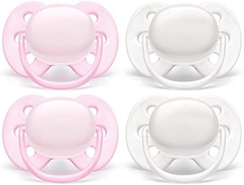 Philips AVENT Ultra Soft Pacifier, 0-6 Months, Arctic White/Pink, 4 Pack, SCF214/41 | Amazon (US)