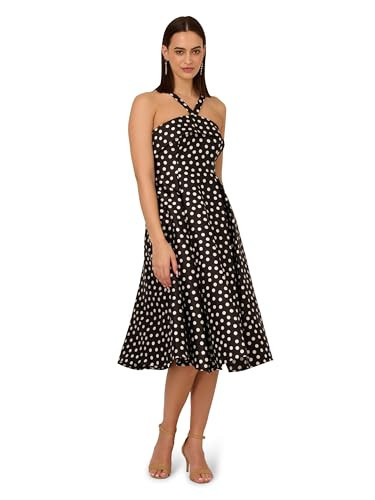 Adrianna Papell Women's Polkadot Fit and Flare Dress, Black/Ivory | Amazon (US)