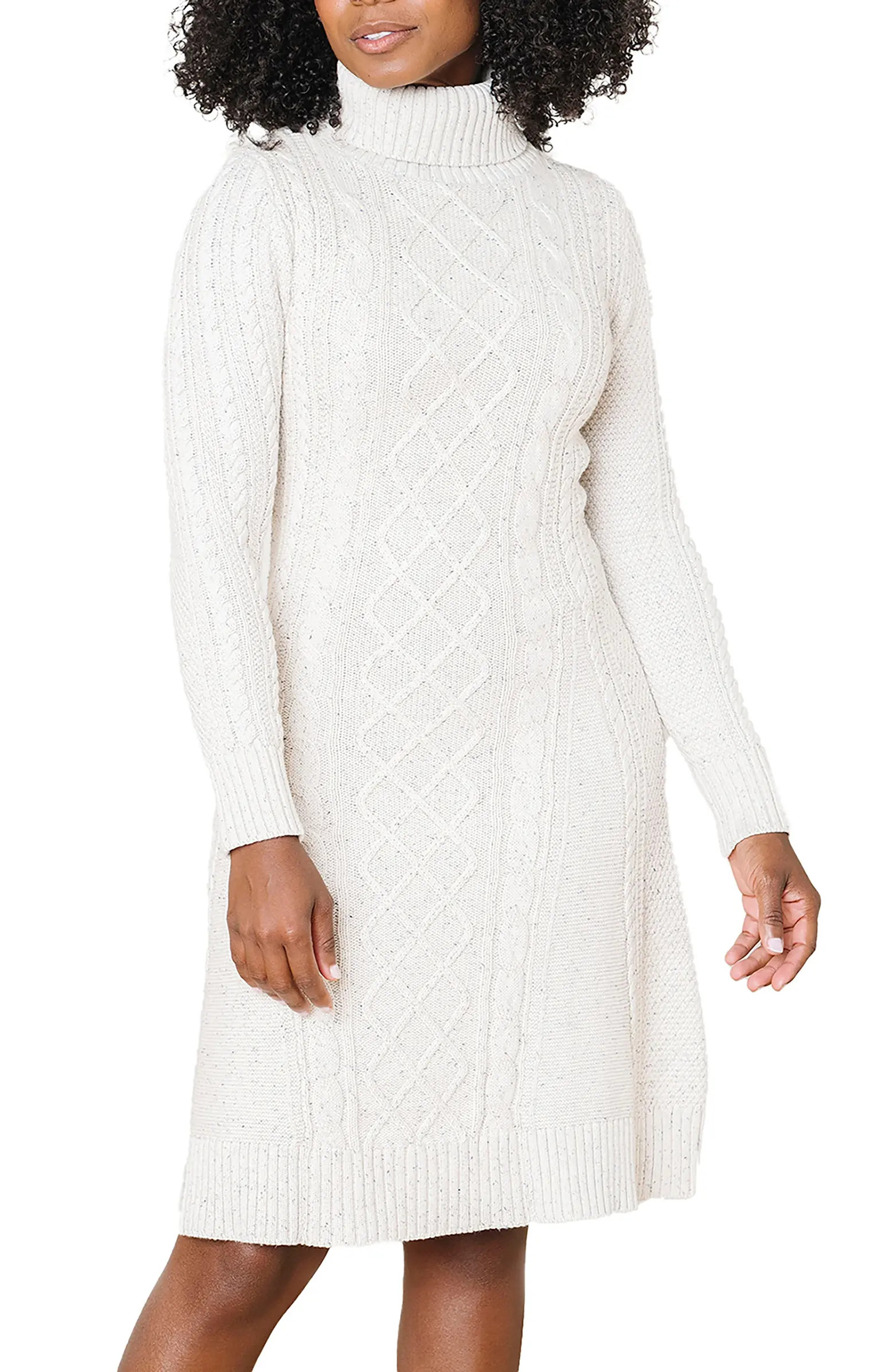 Organic Long Sleeve Turtleneck Cable Sweater Dress | Nordstrom