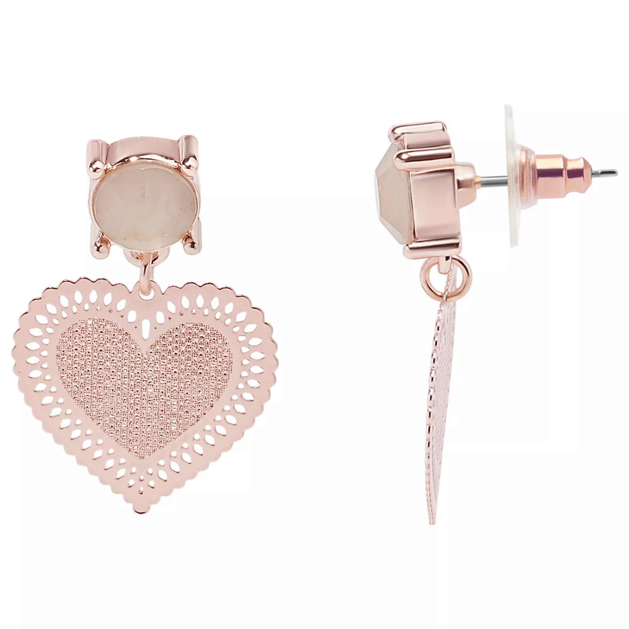 LC Lauren Conrad Rose Gold Tone Pink Cubic Zirconia Heart Drop Earrings | Kohl's