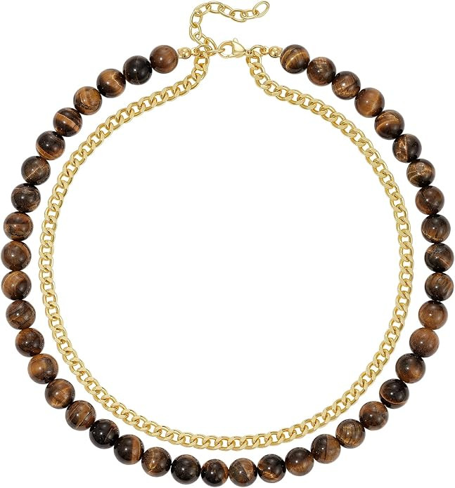 KissYan Beaded Necklaces for Women, Layered Gemstone Bead Choker | Layering Natural Stone Necklac... | Amazon (US)