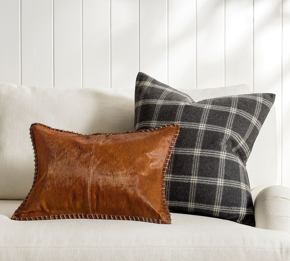 Pieced Hide Whipstitch Lumbar Pillow Cover | Pottery Barn (US)