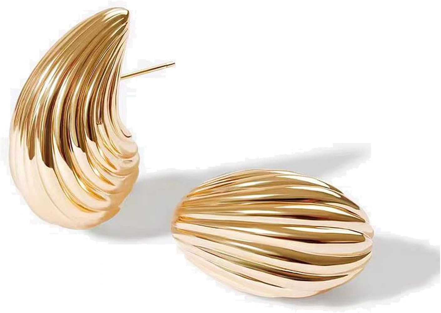 LUCA SMITH Shell Teardrop Chunky Gold Hoop Earrings for Women, Lightweight Waterdrop Hollow Open ... | Amazon (US)