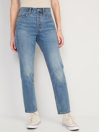 Extra High-Waisted Button-Fly Sky-Hi Straight Non-Stretch Cropped Jeans | Old Navy (US)