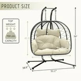 LHBcraft Double Wicker Swing Egg Chair Hammock Foldable Hanging Loveseat with Stand, UV Resistant... | Walmart (US)