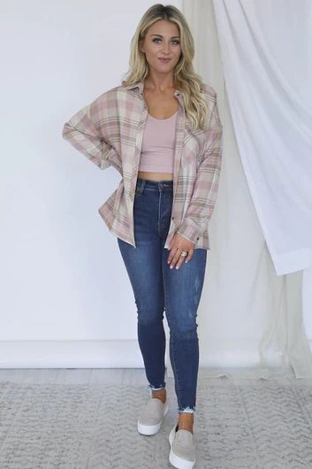 Campfire Song Blush Plaid Flannel | The Pink Lily Boutique