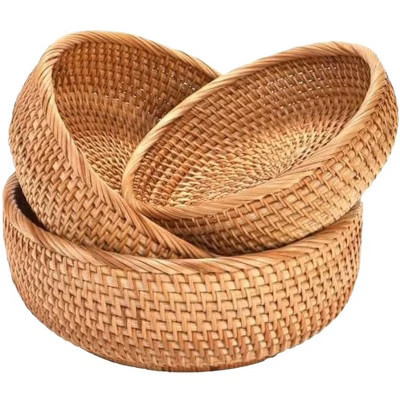 Aoibox Round Rattan Fruits Bread Baskets, Vintage Hand-woven Wicker Serving Bowls for Candy, Snack, Keys, Kitchen Countertop, 3 Sizes | Target