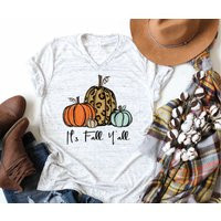 Fall Pumpkin T Shirt, It's Yall Women's Bella Canvas Thanksgiving Cute Autumn Tee, Hello Cheetah Leopard | Etsy (US)