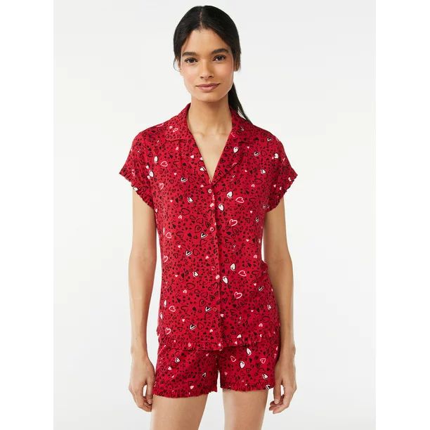 Joyspun Women's Ruffled Pajama Top and Shorts Set, 2-Piece, Sizes up to 3X - Walmart.com | Walmart (US)