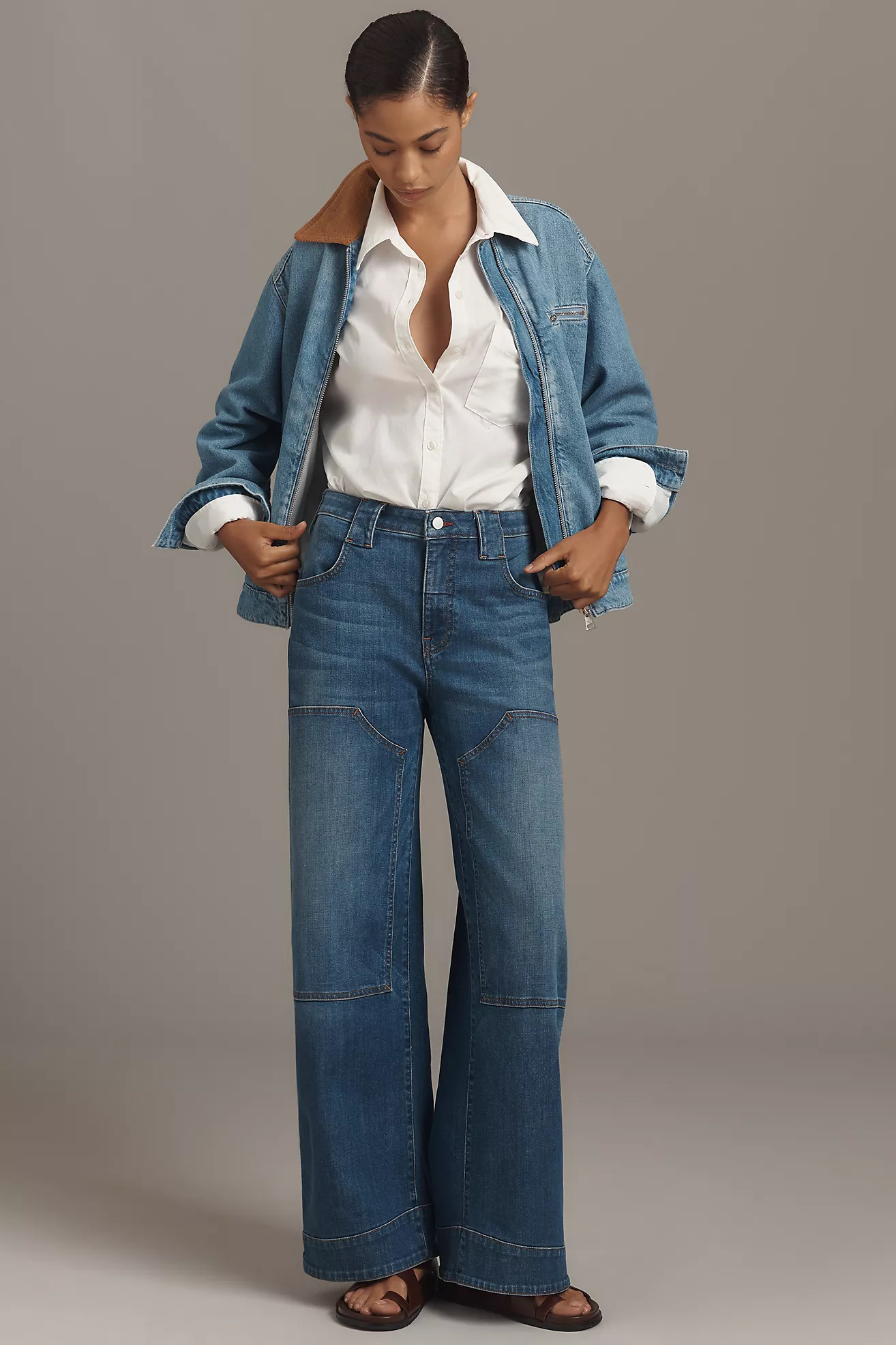 Pilcro Embroidered High-Rise Puddle Curve Jeans | Anthropologie (US)