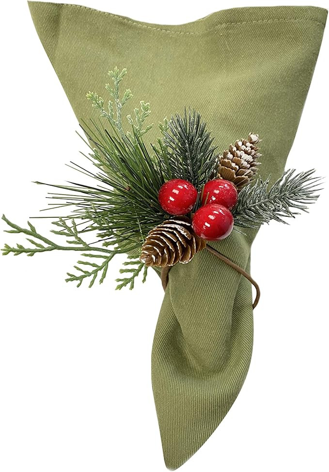 Angel Isabella, LLC Pack of 6 Natural Live-Like Handmade Christmas Napkin Ring-Evergreen Pine Con... | Amazon (US)
