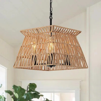 Hand-Woven Rattan Chandelier, 21" Boho Farmhouse Light Fixture For Dining Room, Kitchen Island, Living Room, Foyer, Rustic Vintage Design | Wayfair North America