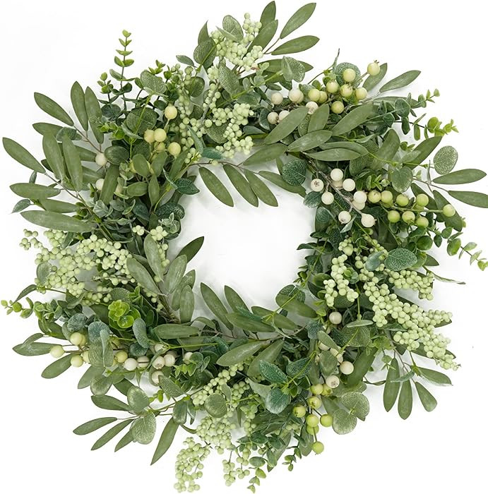 Green Eucalyptus Wreaths for Front Door Spring Summer Wreath with Eucalyptus Leaves,Olives Leaves... | Amazon (US)
