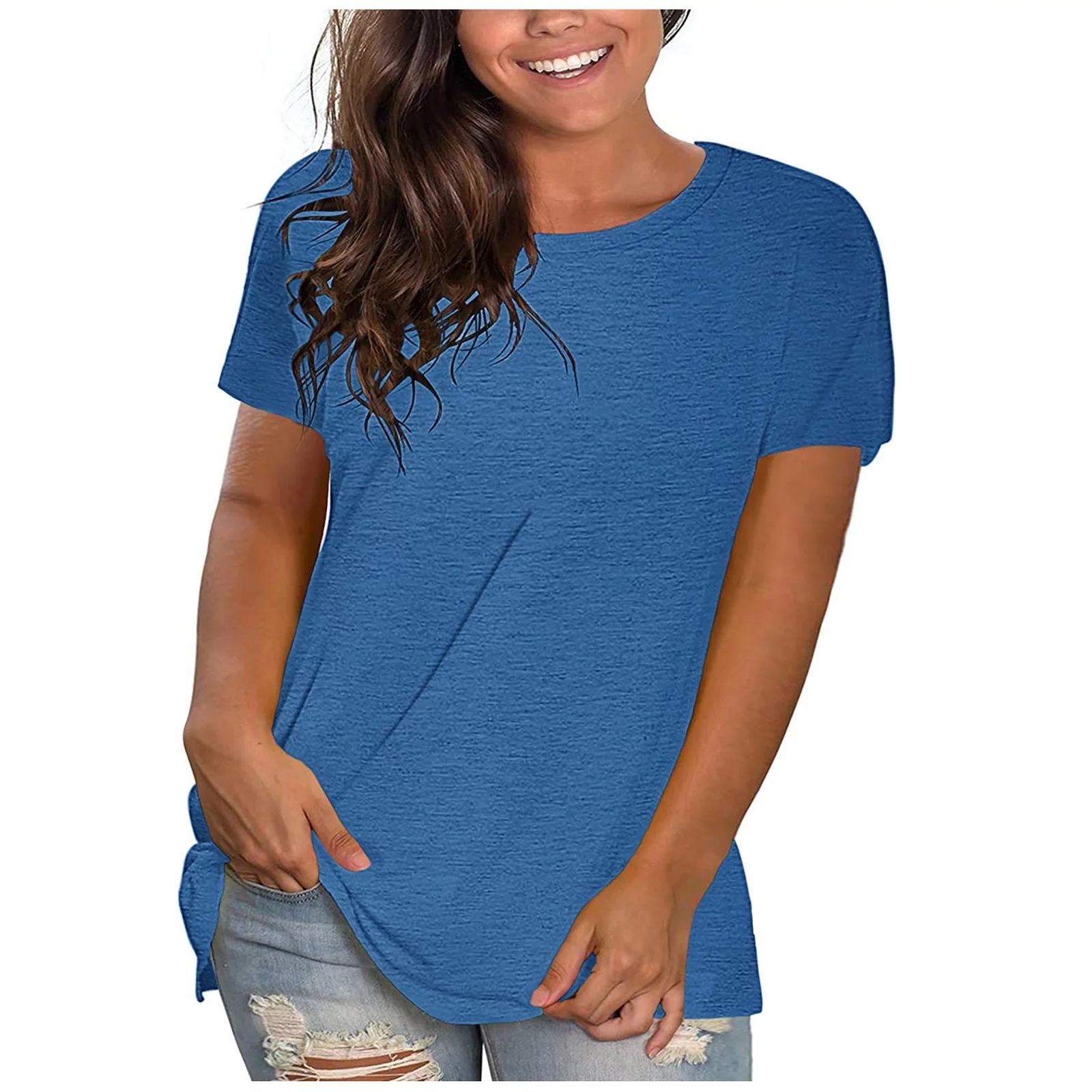 Summer Savings! Zpanxa Womens Plus Size Summer Tops Fashion Solid Crew Neck Short Sleeve T Shirts... | Walmart (US)