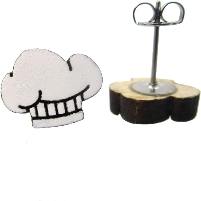 Cute Little Wooden Chef Hat Pendant Stud Earrings, Gift for Home Cook Baker Sous Chef, Hypoallerg... | Amazon (US)