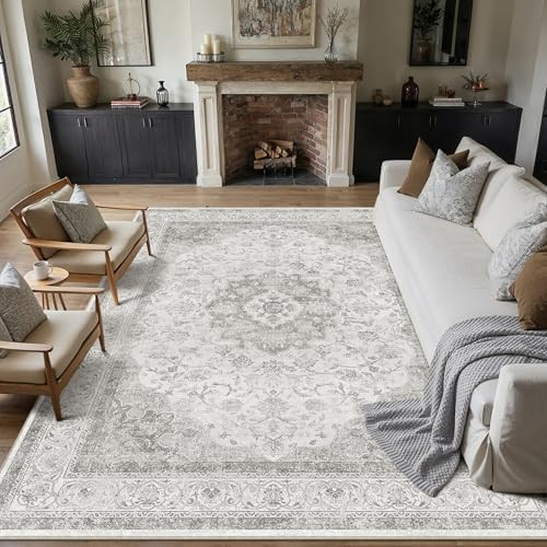 8x10 Grey Washable Vintage Area Rug for Living Room Bedroom Soft Tranditional Non Slip Large Thro... | Amazon (US)