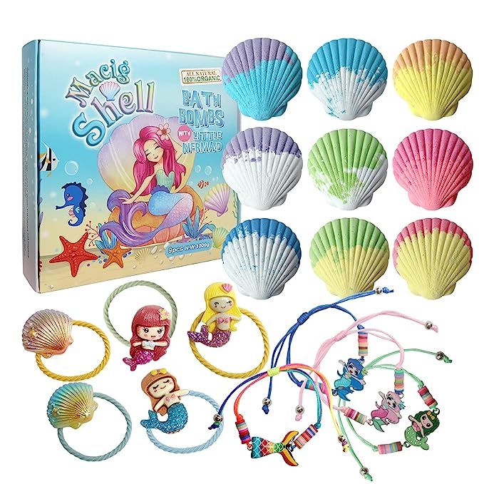 Magic Shell Bath Bomb Gift Set for Kids, 9 Pack Bath Bombs with Little Mermaid for Girls, Organic... | Amazon (US)