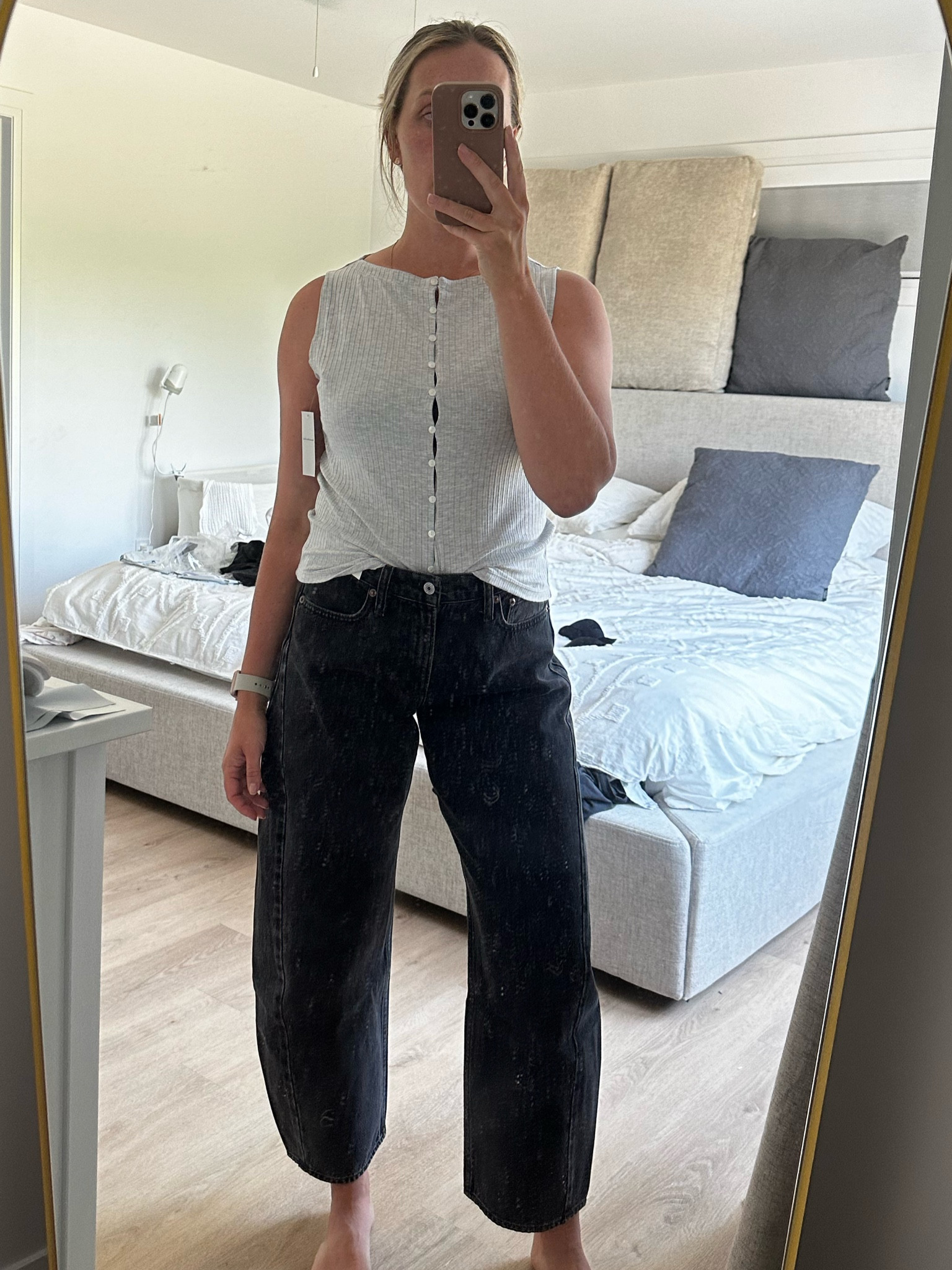Loving the Abercrombie barrel jeans, I would say size down. 

#LTKcanada #LTKautumn